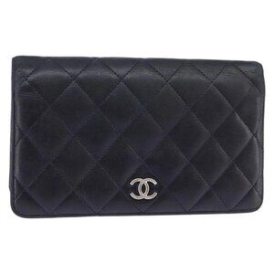 CHANEL Matelasse COCO Mark Long Wallet Leather Black CC Auth 144624